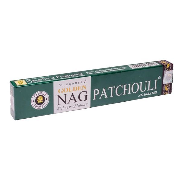 Golden Nag patchouli wierookstokjes, ideaal voor een aardse geur en een rustgevende sfeer in je huis.